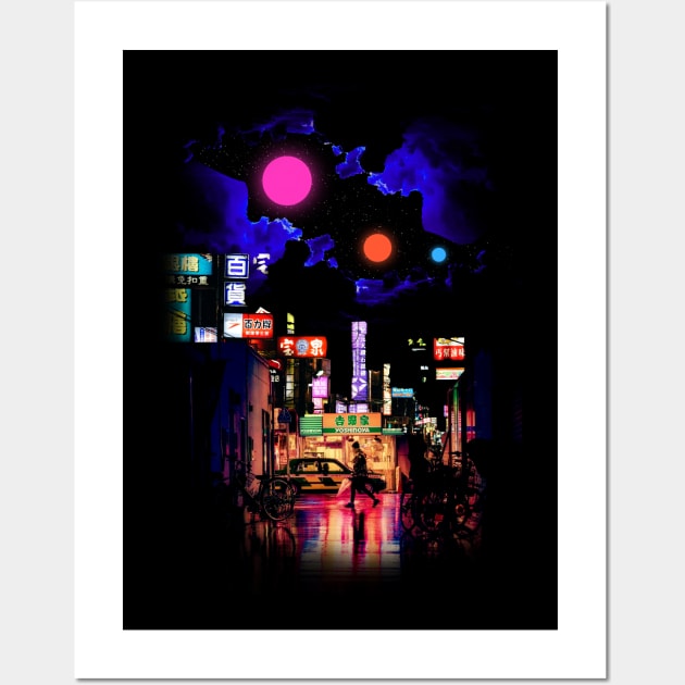 Neon city lights Wall Art by Swadeillustrations